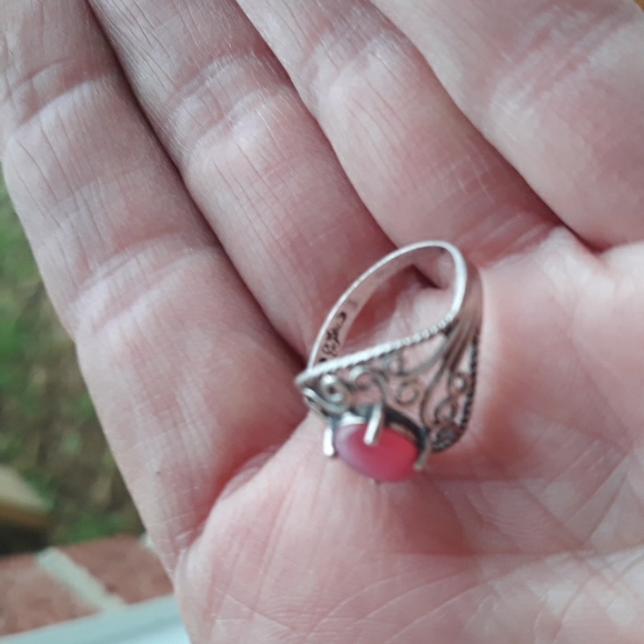 VTG Filigree Sterling Silver Pink Cat's Eye Ring - Picture 5 of 8